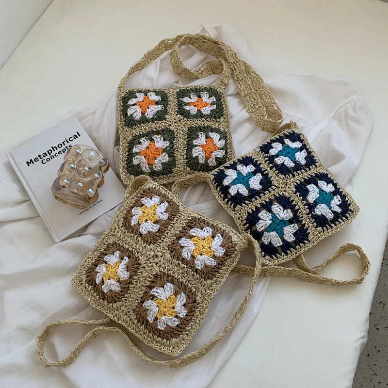 Straw Crochet Crossbody Bag for Girls Summer Travel Beach Purse