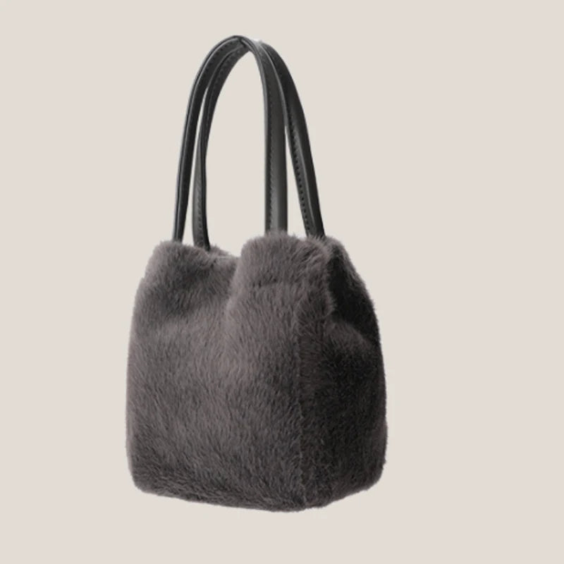 Soft Plush Women Handbags Female Japanese Bucket Bag Plush Crossbody bag