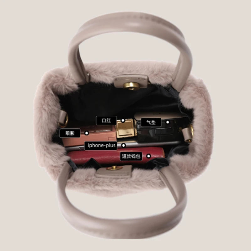 Soft Plush Women Handbags Female Japanese Bucket Bag Plush Crossbody bag