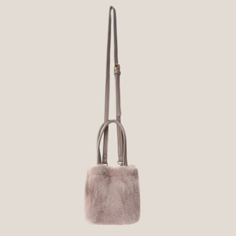 Soft Plush Women Handbags Female Japanese Bucket Bag Plush Crossbody bag