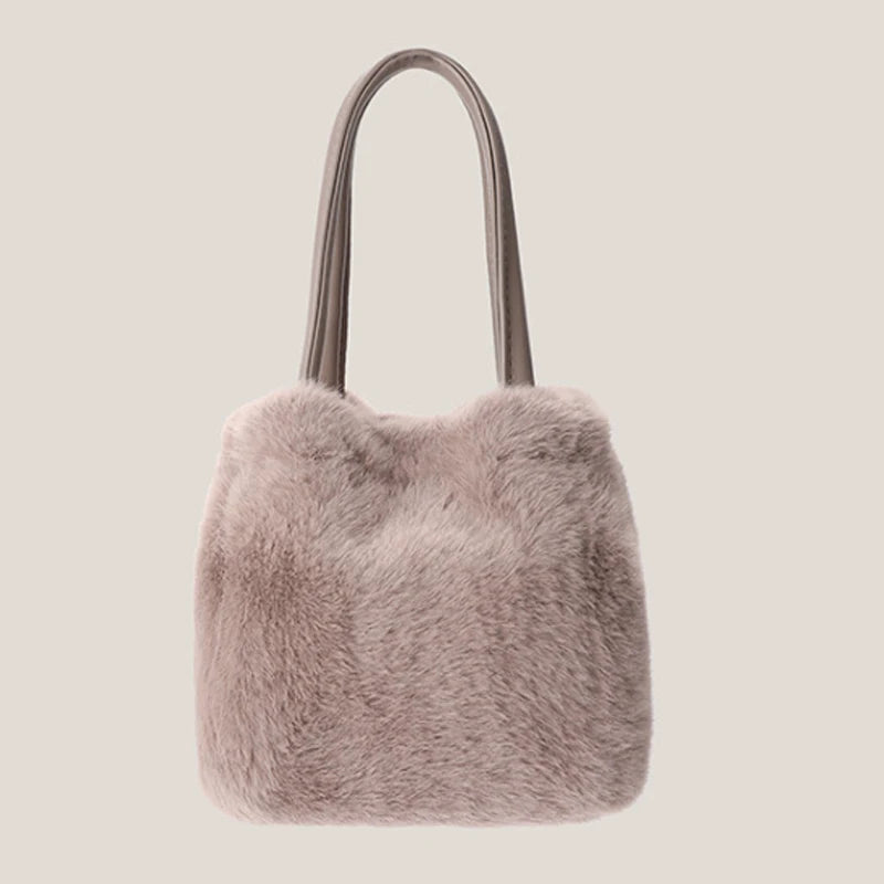 Soft Plush Women Handbags Female Japanese Bucket Bag Plush Crossbody bag