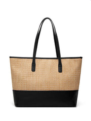 Straw Women'S Shoulder Bags Pu Contrast Shopping Bags