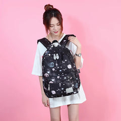 Universe Star Pattern Women's Backpack High Oxford Cloth School Bag