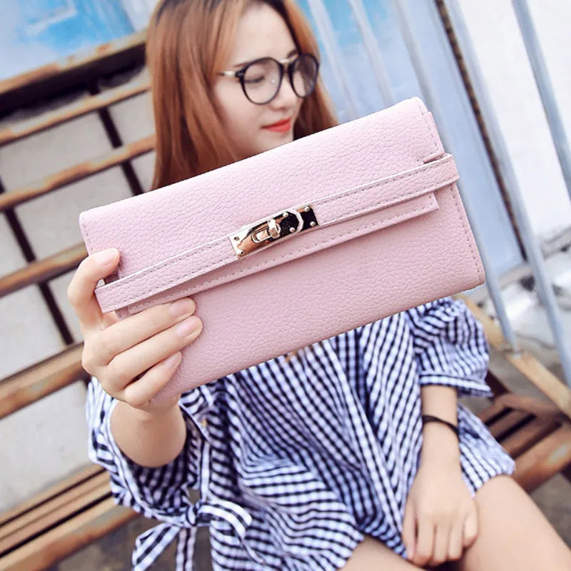 Women Wallet Money Bag Cell Pocket Ladies Long Purse Lock Clutch