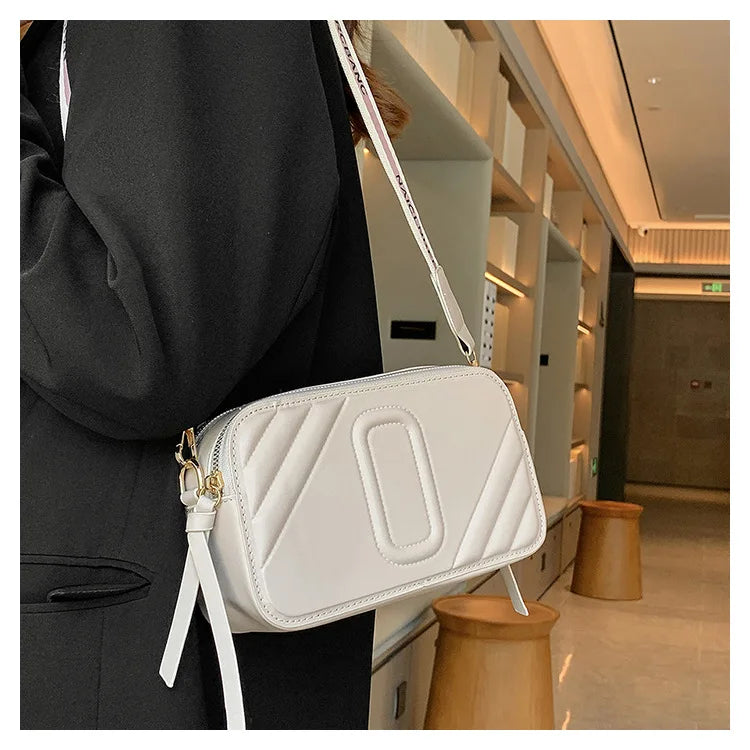 Wide Shoulder Strap Camera Bag Solid Small Square Box Crossbody Bags Women PU Le
