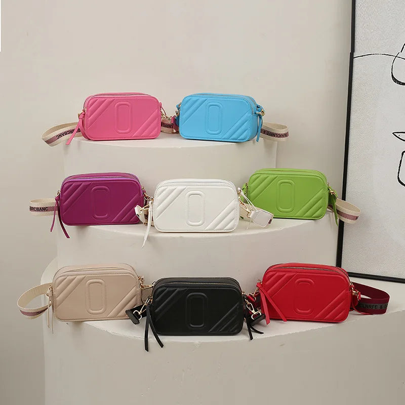 Wide Shoulder Strap Camera Bag Solid Small Square Box Crossbody Bags Women PU Le