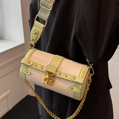 Wide Shoulder Strap Small Cylinder Purses Panelled Chain Crossbody Bags