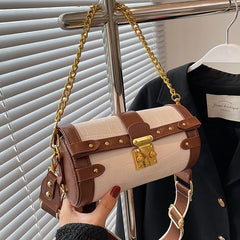Wide Shoulder Strap Small Cylinder Purses Panelled Chain Crossbody Bags