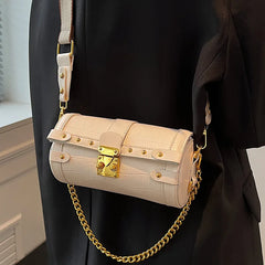 Wide Shoulder Strap Small Cylinder Purses Panelled Chain Crossbody Bags