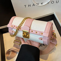 Wide Shoulder Strap Small Cylinder Purses Panelled Chain Crossbody Bags