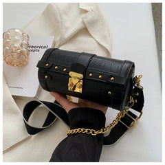 Wide Shoulder Strap Small Cylinder Purses Panelled Chain Crossbody Bags