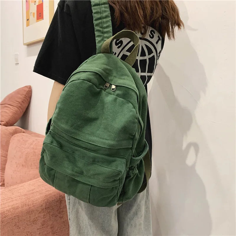 Canvas Student School Bag Large Capacity Book Bag