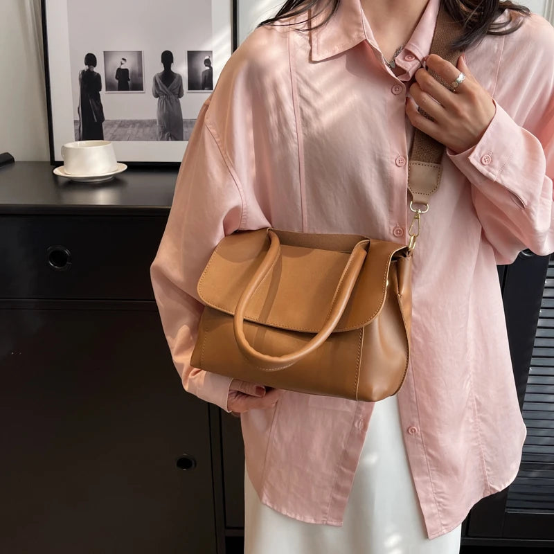 Women PU Leather Shoulder Bag Underarm Tote Flap Messenger Bag