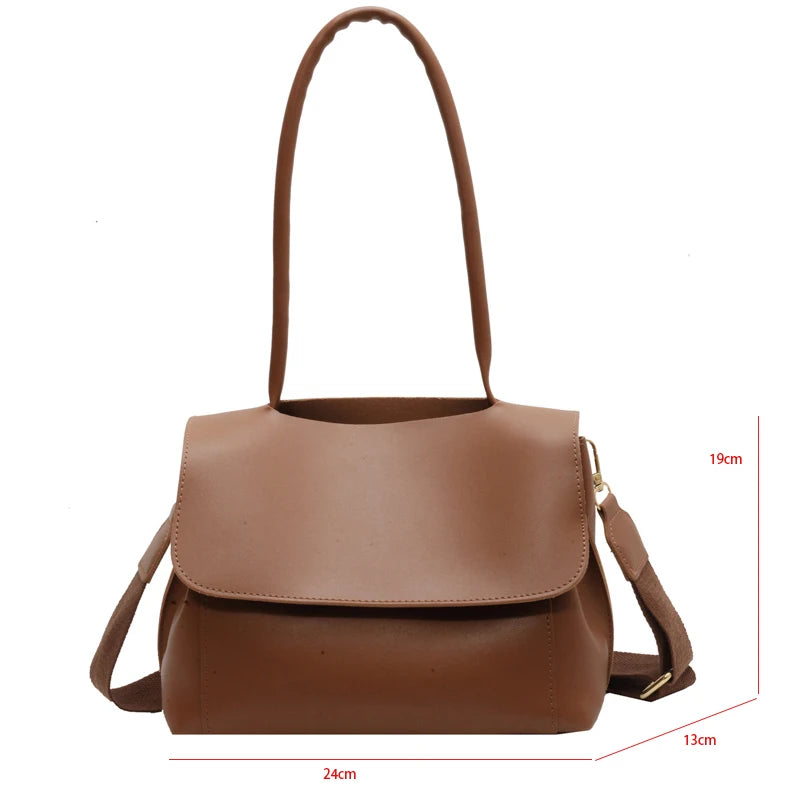 Women PU Leather Shoulder Bag Underarm Tote Flap Messenger Bag