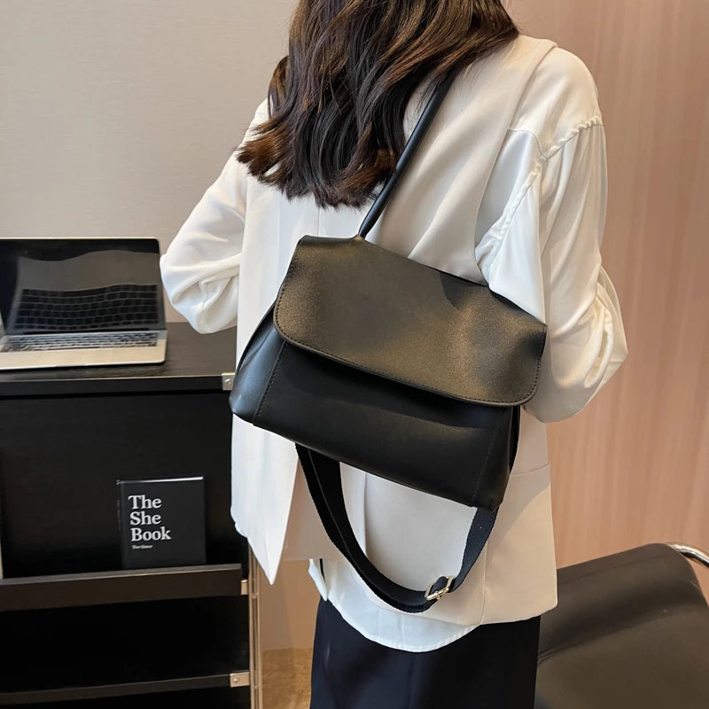 Women PU Leather Shoulder Bag Underarm Tote Flap Messenger Bag