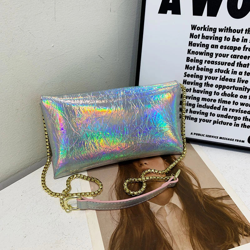Women Envelop Clutch Handbag Purse PU Leather Chain Shoulder Crossbody Bag