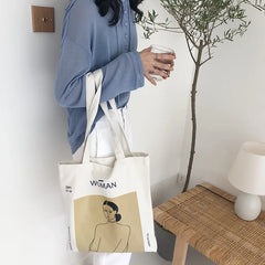 Women Canvas Handbags Abstract Figure Tote Bag Harajuku Shoulder Bag