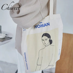 Women Canvas Handbags Abstract Figure Tote Bag Harajuku Shoulder Bag