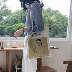 Women Canvas Handbags Abstract Figure Tote Bag Harajuku Shoulder Bag