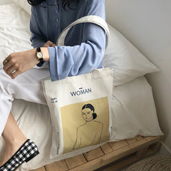 Women Canvas Handbags Abstract Figure Tote Bag Harajuku Shoulder Bag
