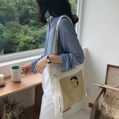 Women Canvas Handbags Abstract Figure Tote Bag Harajuku Shoulder Bag
