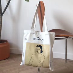 Women Canvas Handbags Abstract Figure Tote Bag Harajuku Shoulder Bag