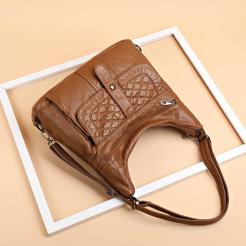 Women Leather Handbag Soft Large Capacity Crossbody Tote Bags High Multifunction