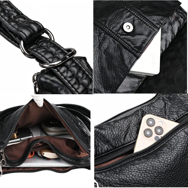 Women Leather Handbag Soft Large Capacity Crossbody Tote Bags High Multifunction