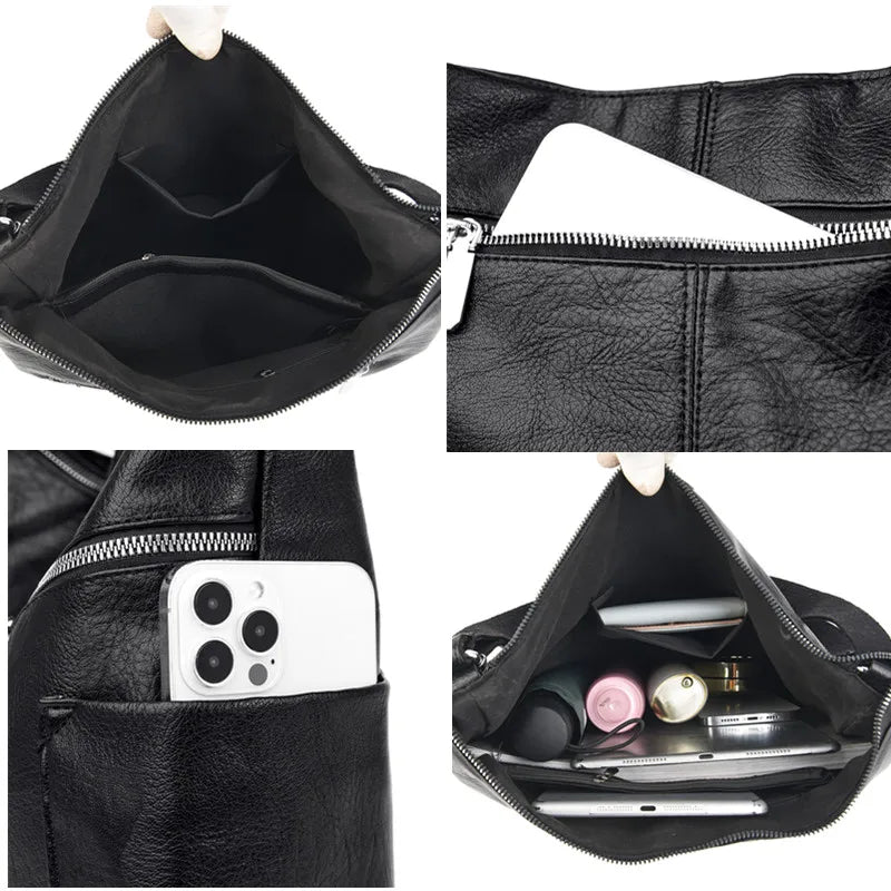 Women Leather Handbags Soft Large Capacity Tote Bags High Female Shoulder Bags