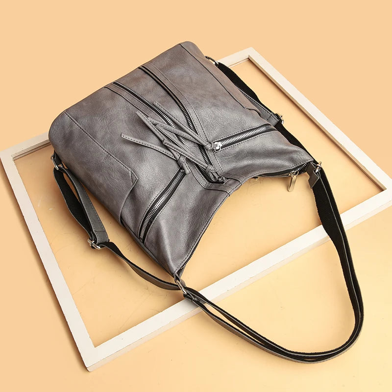 Women Leather Handbags Soft Large Capacity Tote Bags High Female Shoulder Bags