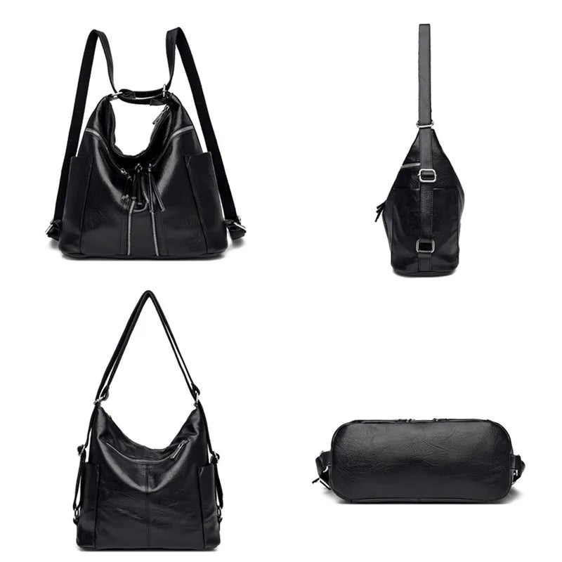 Women Leather Handbags Soft Large Capacity Tote Bags High Female Shoulder Bags