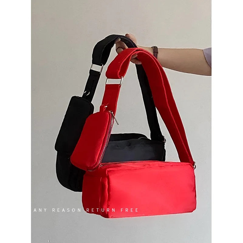 Women Shoulder Bag Nylon Crossbody Messenger Handbags Set Wallet Red