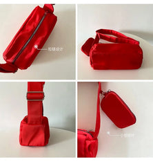 Women Shoulder Bag Nylon Crossbody Messenger Handbags Set Wallet Red