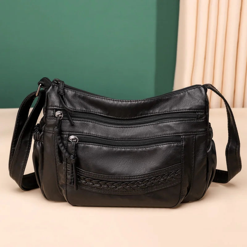 Vintage Brown Leather Shoulder Bag Crossbody Purse