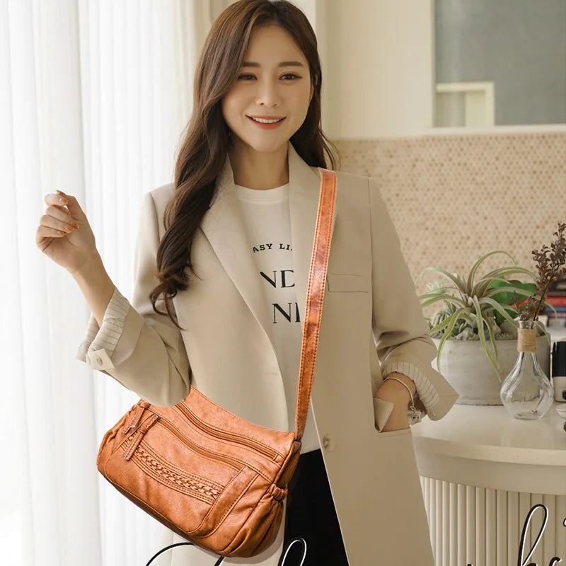 Vintage Brown Leather Shoulder Bag Crossbody Purse