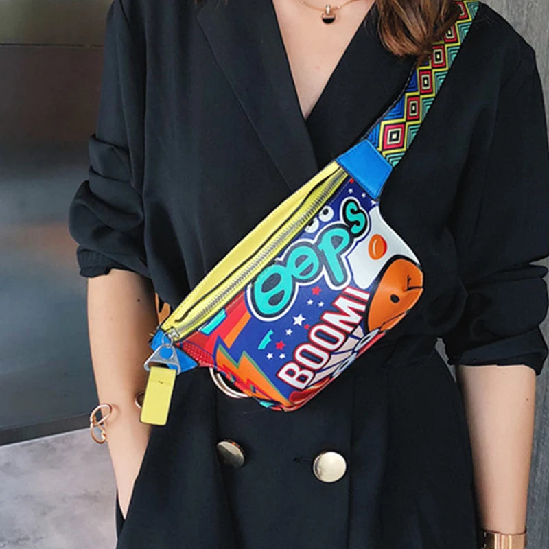 Women's Cartoon Fanny Pack Belt Bag PU Leather Pouch