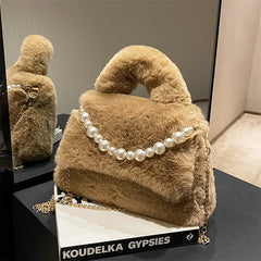 Women's Mink Fur Tramp Shoulder Bag Winter Furry Tote Handbag
