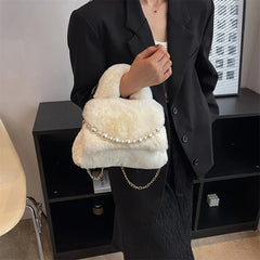 Women's Mink Fur Tramp Shoulder Bag Winter Furry Tote Handbag
