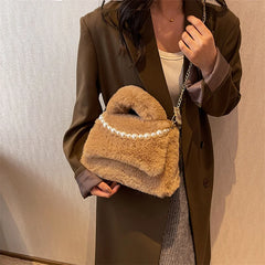 Women's Mink Fur Tramp Shoulder Bag Winter Furry Tote Handbag