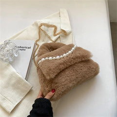Women's Mink Fur Tramp Shoulder Bag Winter Furry Tote Handbag