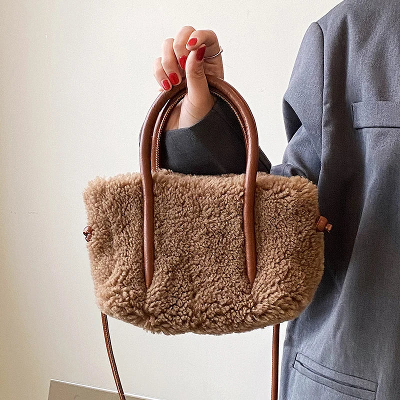 Winter Warm Plush Tote Bag Lamb Fleece Messenger Shoulder Bag