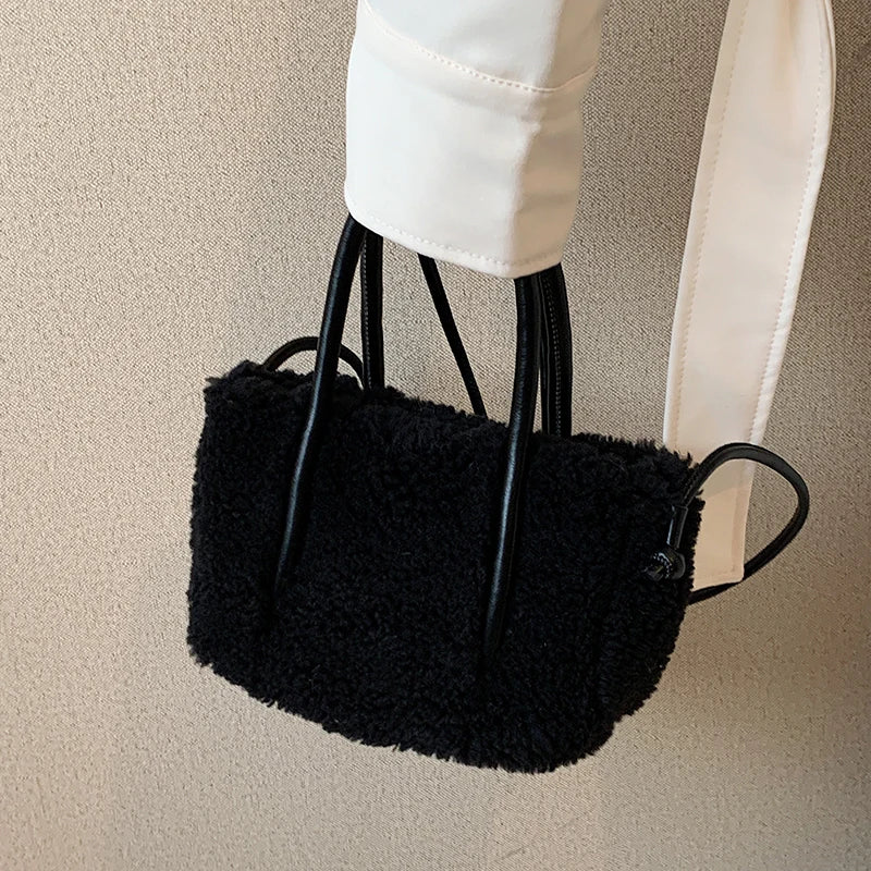 Winter Warm Plush Tote Bag Lamb Fleece Messenger Shoulder Bag