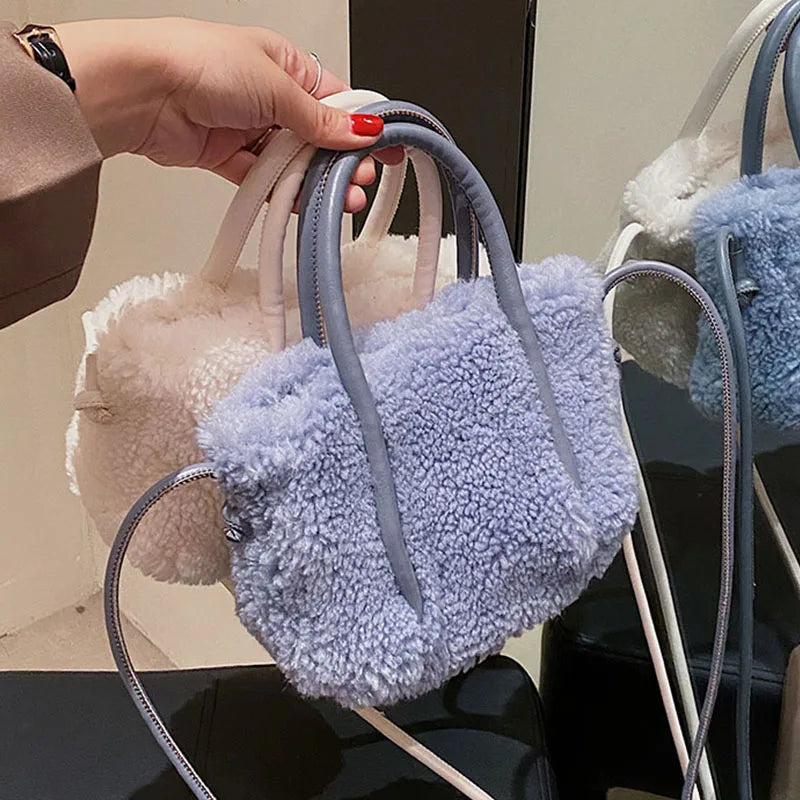 Winter Warm Plush Tote Bag Lamb Fleece Messenger Shoulder Bag