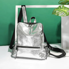 Anti-theft School Shoulder Bag Casual Women Backpack Reflective Silver