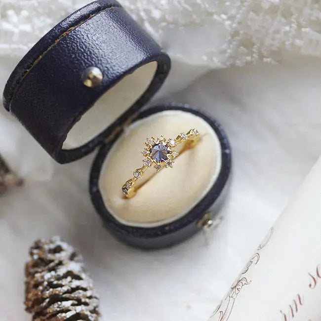 Silver Ring with Diamond-Encased Chalcedony Opening, Retro Charm Ladies Jewelry