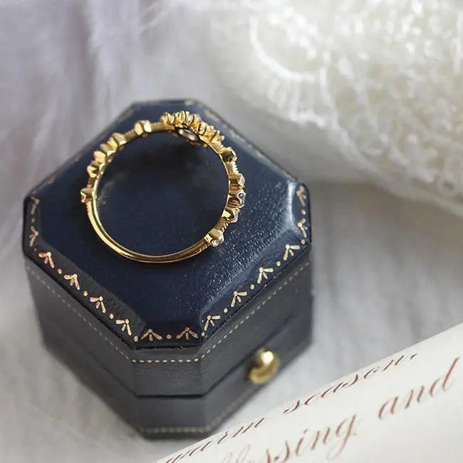 Silver Ring with Diamond-Encased Chalcedony Opening, Retro Charm Ladies Jewelry
