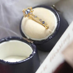 Silver Ring with Diamond-Encased Chalcedony Opening, Retro Charm Ladies Jewelry