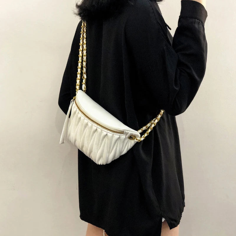 Designer Style Wrinkles Waist Bag for Women and Messenger Bag