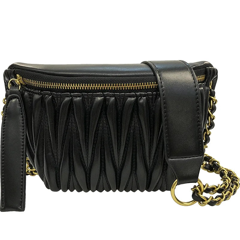 Designer Style Wrinkles Waist Bag for Women and Messenger Bag
