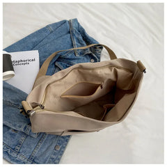 Canvas Shoulder Bag Large Capacity Casual Tote Bag Khaki